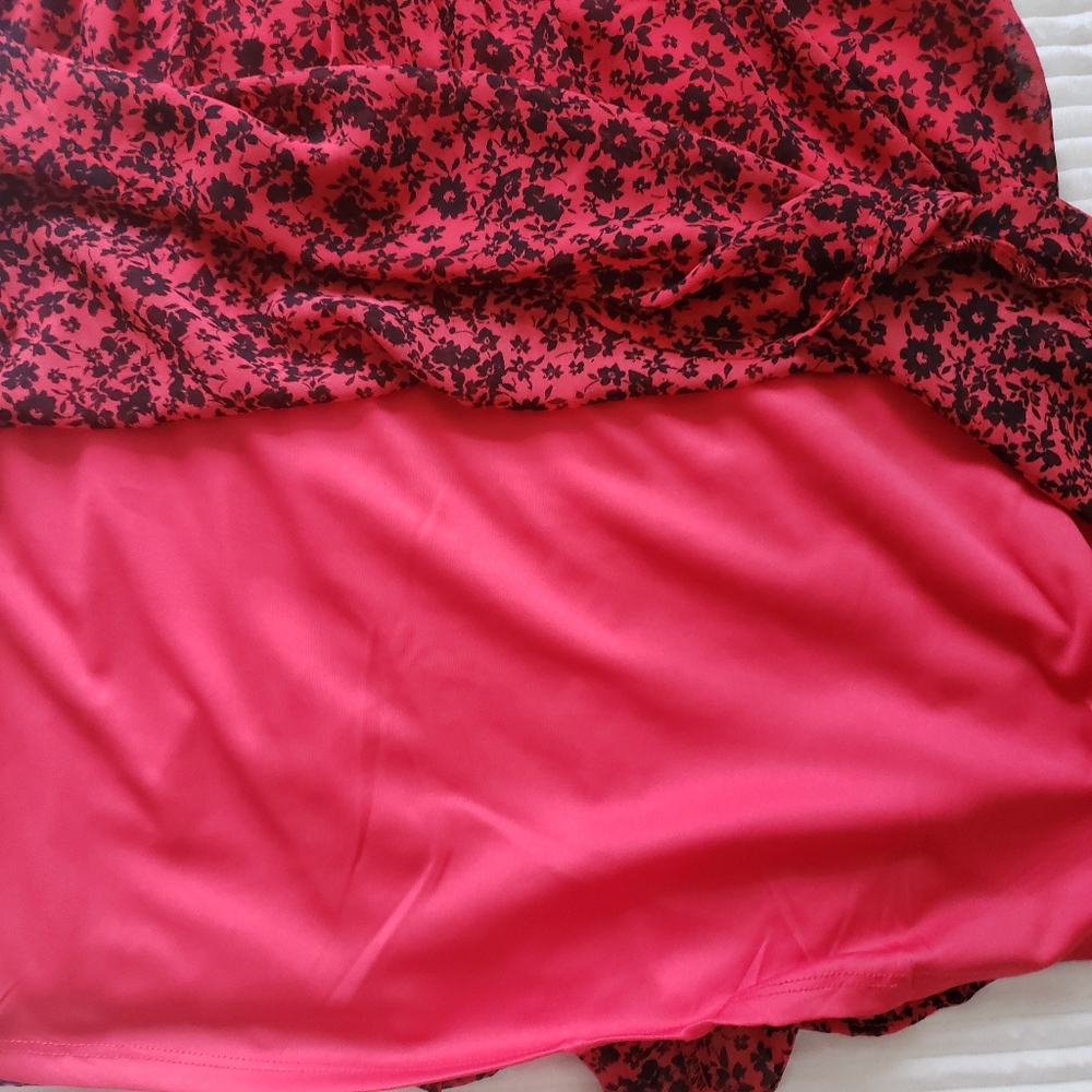 Juniors' Lily Rose Ruffled Tie Shoulder Red Floral Skater Dress Large NWT - Picture 14 of 15